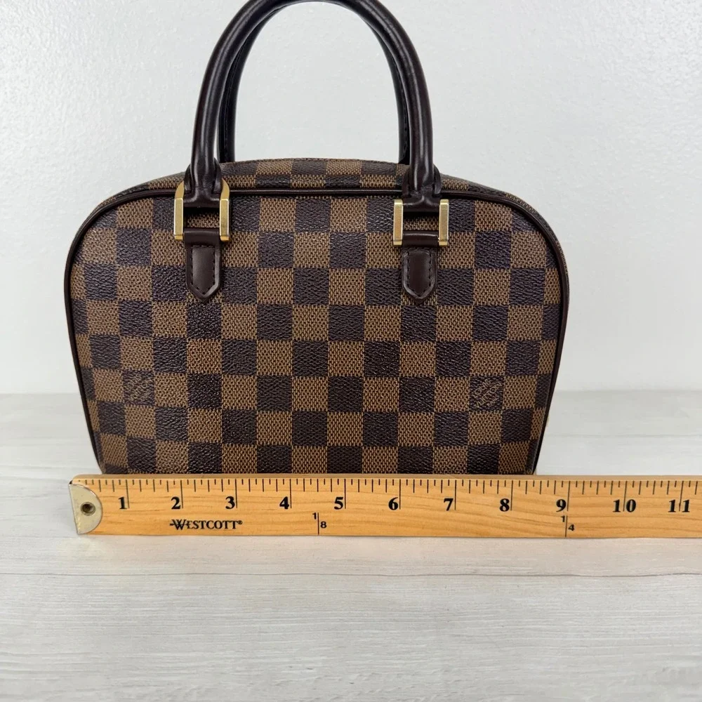 Louis Vuitton Damier Ebene Sarria Mini Handbag Brown Canvas Leather Bag Vintage